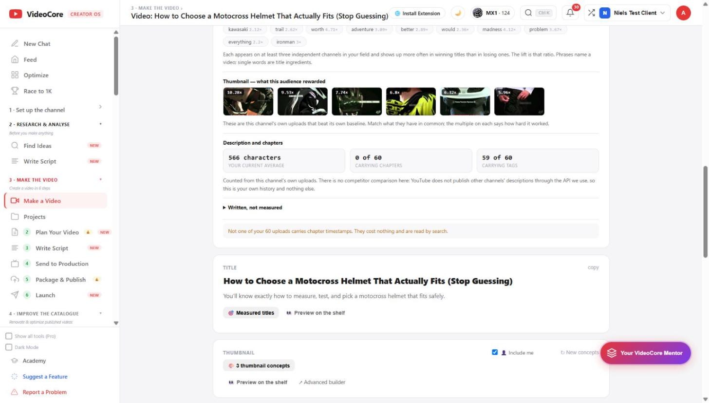 Three thumbnail concepts and the shelf