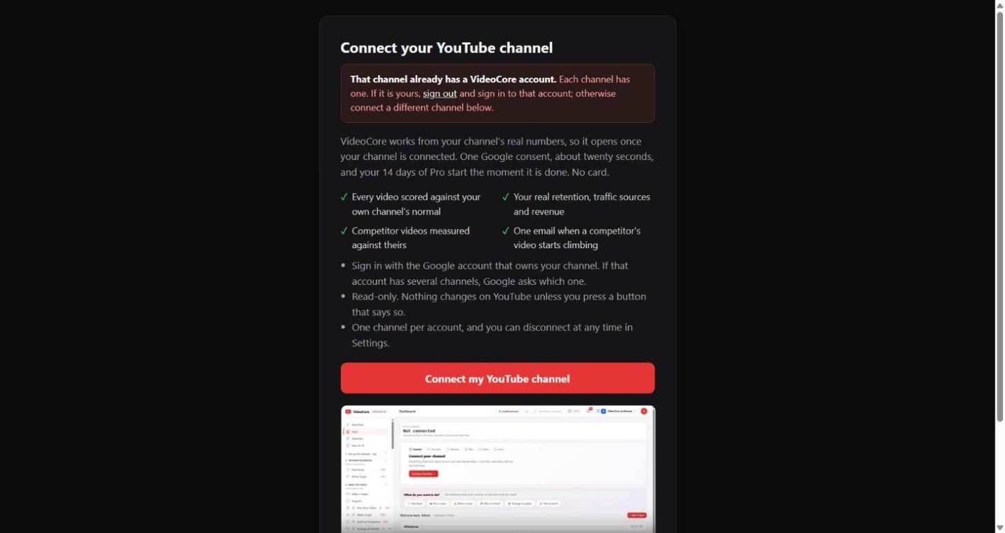 If the channel is already on another account